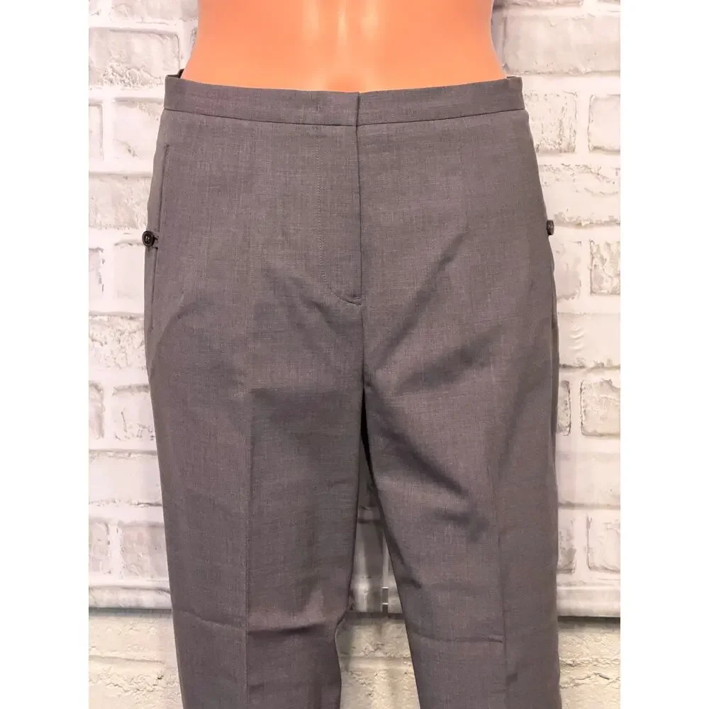 Jil Sander Grey Virgin Wool Tailored Trousers size US 4 Ankle Front Hem Slit